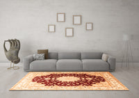 Machine Washable Medallion Orange Traditional Rug, wshtr4705org