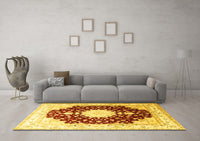 Machine Washable Medallion Yellow Traditional Rug, wshtr4705yw