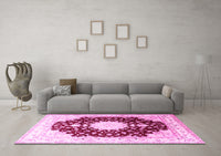 Machine Washable Medallion Pink Traditional Rug, wshtr4705pnk