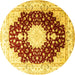 Round Medallion Yellow Traditional Rug, tr4705yw