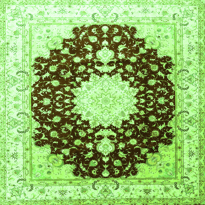 Round Machine Washable Medallion Green Traditional Area Rugs, wshtr4705grn