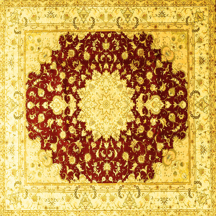 Square Machine Washable Medallion Yellow Traditional Rug, wshtr4705yw
