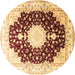 Round Medallion Brown Traditional Rug, tr4705brn