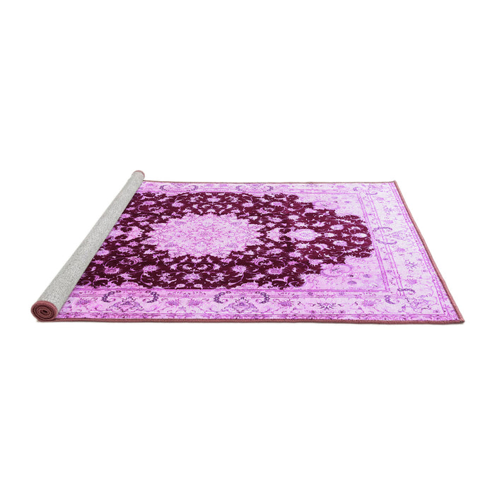 Sideview of Machine Washable Medallion Purple Traditional Area Rugs, wshtr4705pur