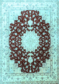 Medallion Light Blue Traditional Rug, tr4705lblu