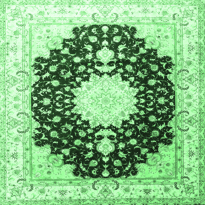 Square Medallion Emerald Green Traditional Rug, tr4705emgrn