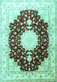 Medallion Turquoise Traditional Rug, tr4705turq