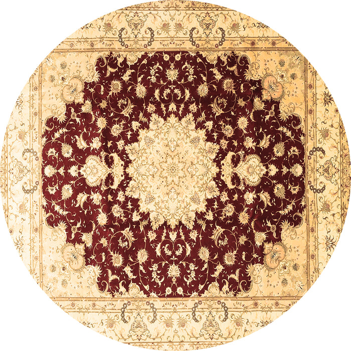 Round Machine Washable Medallion Brown Traditional Rug, wshtr4705brn