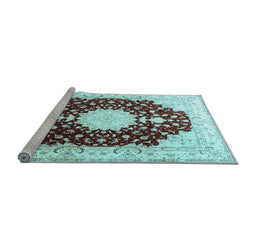 Sideview of Machine Washable Medallion Light Blue Traditional Rug, wshtr4705lblu