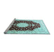 Sideview of Machine Washable Medallion Light Blue Traditional Rug, wshtr4705lblu