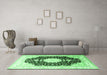 Machine Washable Medallion Emerald Green Traditional Area Rugs in a Living Room,, wshtr4705emgrn