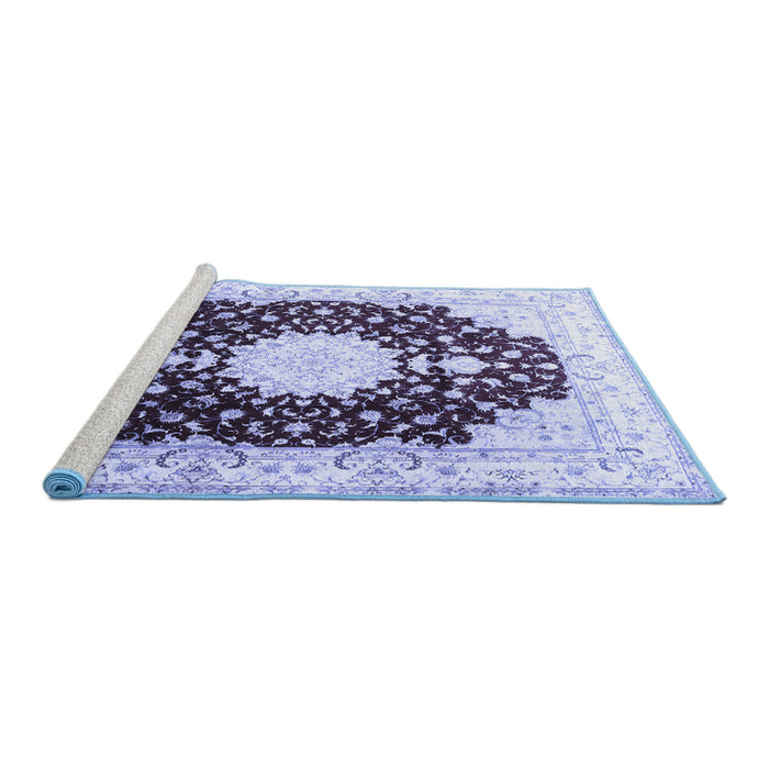 Sideview of Machine Washable Medallion Blue Traditional Rug, wshtr4705blu