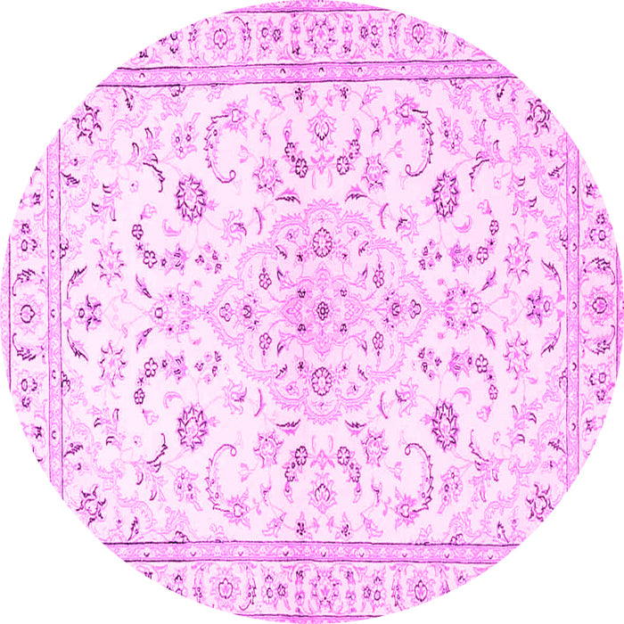 Round Machine Washable Medallion Pink Traditional Rug, wshtr4706pnk