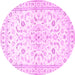 Round Machine Washable Medallion Pink Traditional Rug, wshtr4706pnk