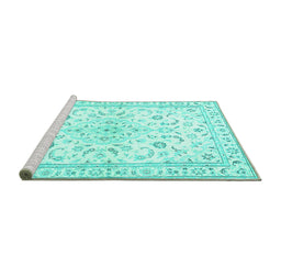 Sideview of Machine Washable Medallion Turquoise Traditional Area Rugs, wshtr4706turq