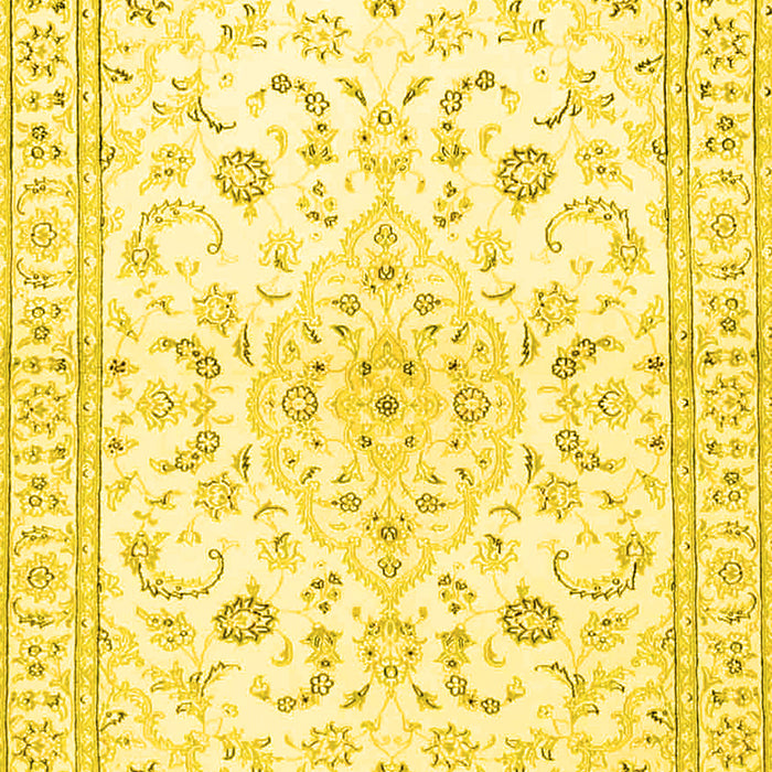 Machine Washable Medallion Yellow Traditional Rug, wshtr4706yw
