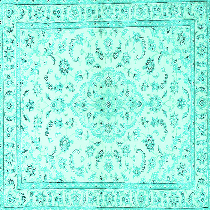 Square Machine Washable Medallion Turquoise Traditional Area Rugs, wshtr4706turq