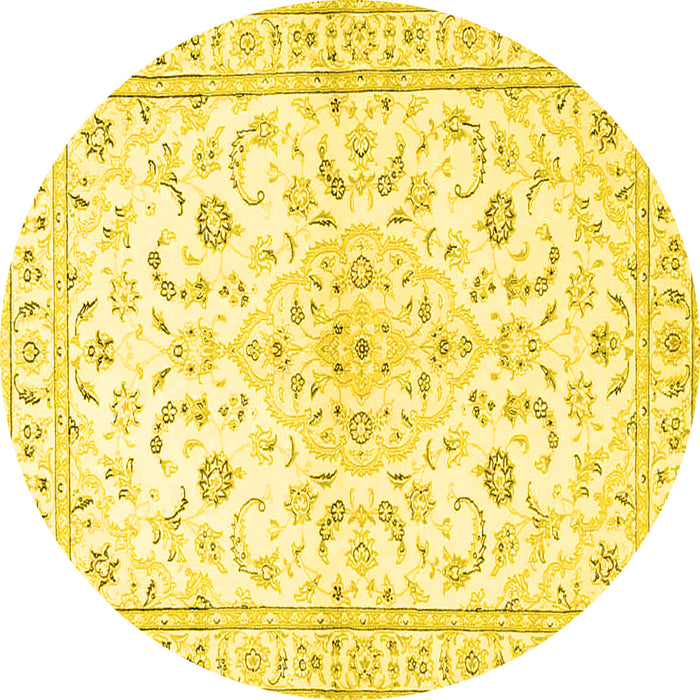Round Machine Washable Medallion Yellow Traditional Rug, wshtr4706yw