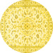 Round Machine Washable Medallion Yellow Traditional Rug, wshtr4706yw