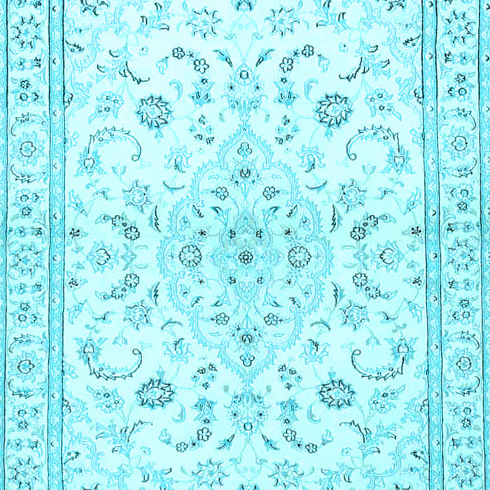 Machine Washable Medallion Light Blue Traditional Rug, wshtr4706lblu