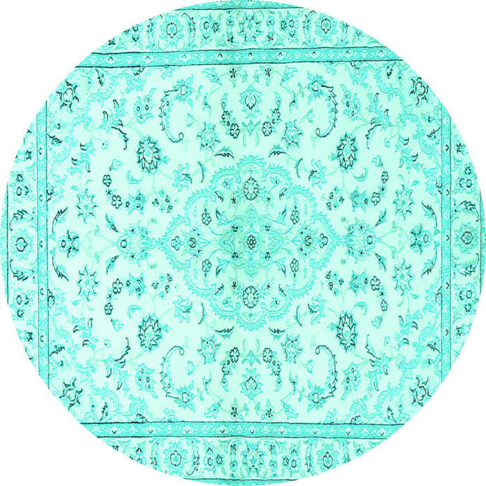 Round Machine Washable Medallion Turquoise Traditional Area Rugs, wshtr4706turq