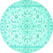 Round Machine Washable Medallion Turquoise Traditional Area Rugs, wshtr4706turq