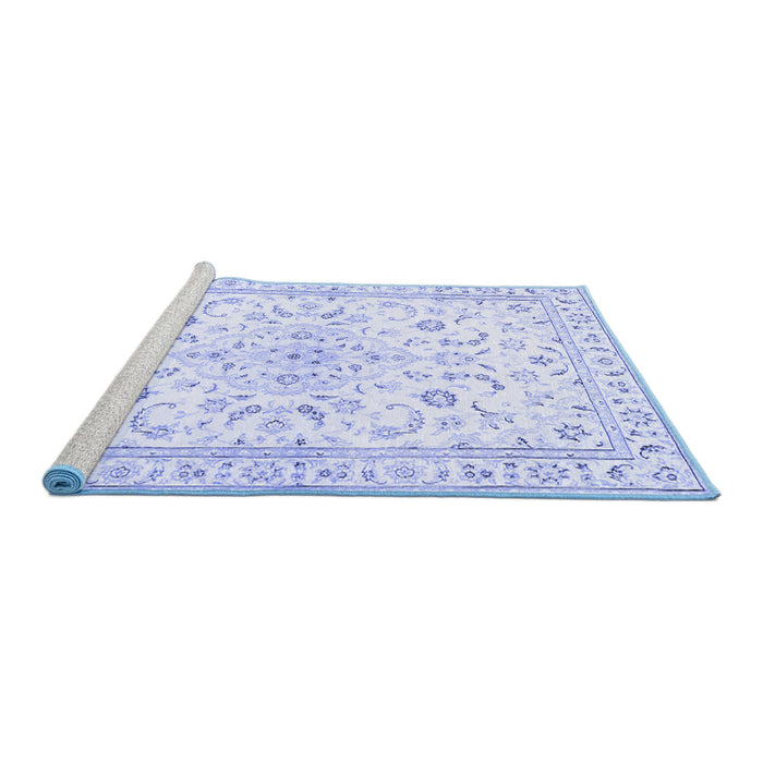 Sideview of Machine Washable Medallion Blue Traditional Rug, wshtr4706blu