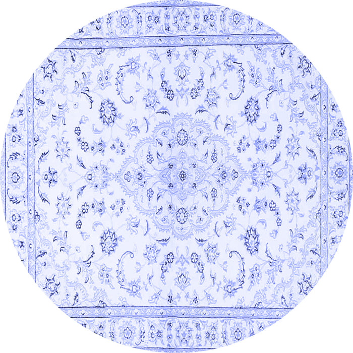 Round Machine Washable Medallion Blue Traditional Rug, wshtr4706blu
