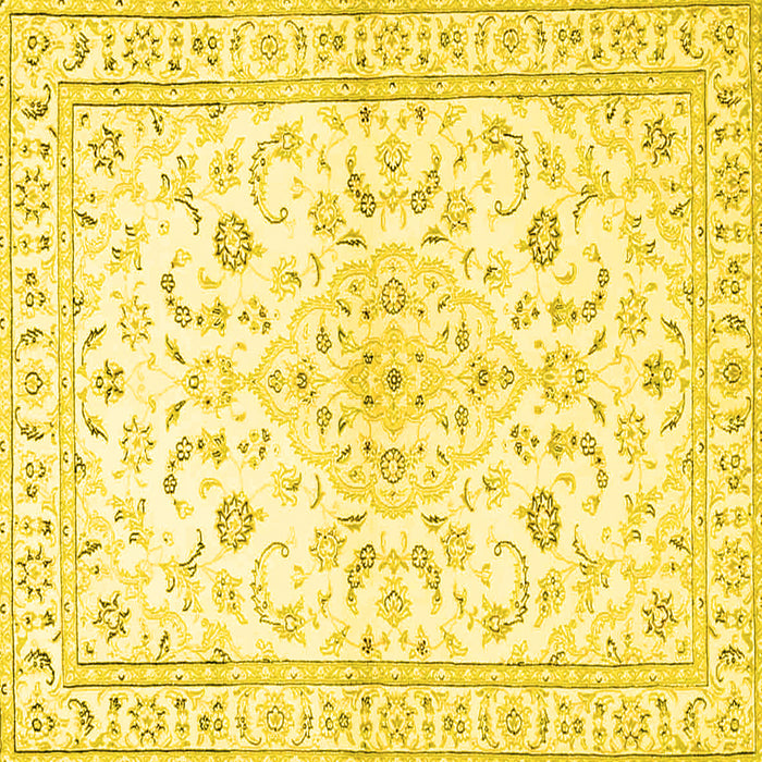 Square Machine Washable Medallion Yellow Traditional Rug, wshtr4706yw