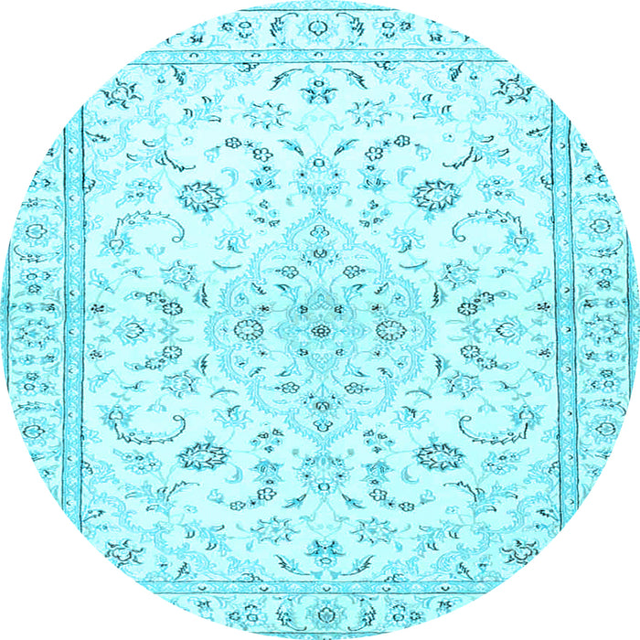 Round Machine Washable Medallion Light Blue Traditional Rug, wshtr4706lblu