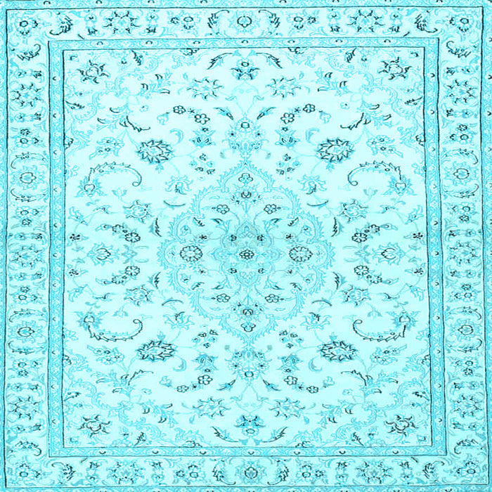 Square Machine Washable Medallion Light Blue Traditional Rug, wshtr4706lblu