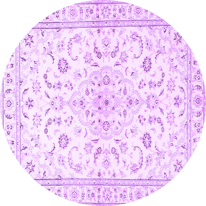 Round Machine Washable Medallion Purple Traditional Area Rugs, wshtr4706pur