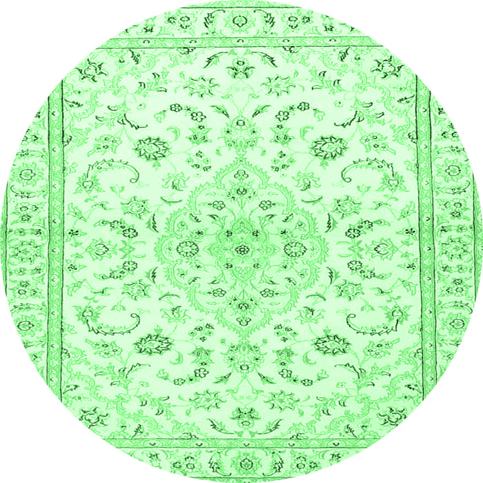Round Machine Washable Medallion Emerald Green Traditional Area Rugs, wshtr4706emgrn