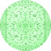 Round Machine Washable Medallion Emerald Green Traditional Area Rugs, wshtr4706emgrn