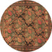 Round Machine Washable Persian Brown Traditional Rug, wshtr4707brn