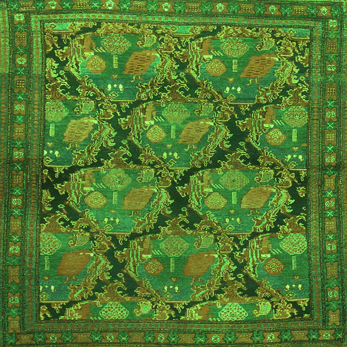 Round Machine Washable Persian Green Traditional Area Rugs, wshtr4707grn