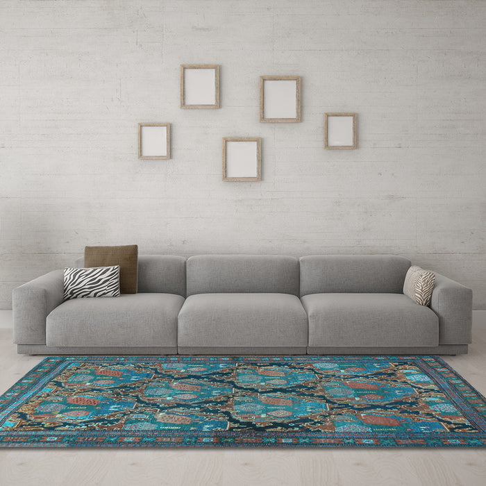 Machine Washable Persian Light Blue Traditional Rug in a Living Room, wshtr4707lblu