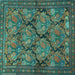 Square Machine Washable Persian Turquoise Traditional Area Rugs, wshtr4707turq