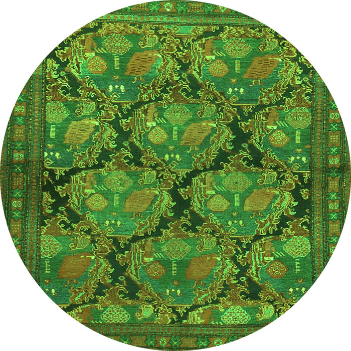 Square Persian Green Traditional Rug, tr4707grn