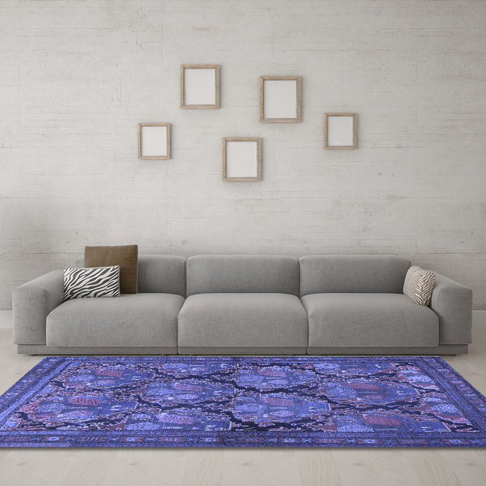 Machine Washable Persian Blue Traditional Rug in a Living Room, wshtr4707blu