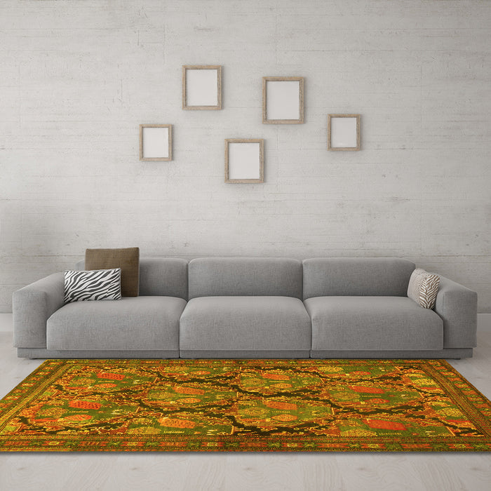Machine Washable Persian Yellow Traditional Rug in a Living Room, wshtr4707yw