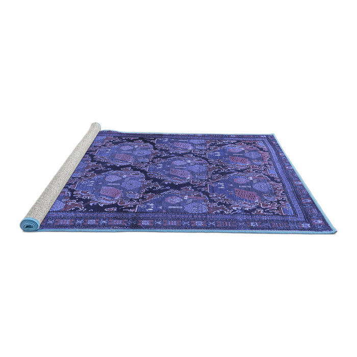 Sideview of Machine Washable Persian Blue Traditional Rug, wshtr4707blu