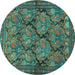 Round Machine Washable Persian Turquoise Traditional Area Rugs, wshtr4707turq