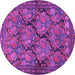 Round Machine Washable Persian Purple Traditional Area Rugs, wshtr4707pur