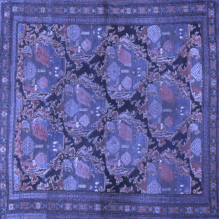 Square Machine Washable Persian Blue Traditional Rug, wshtr4707blu