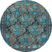 Round Machine Washable Persian Light Blue Traditional Rug, wshtr4707lblu