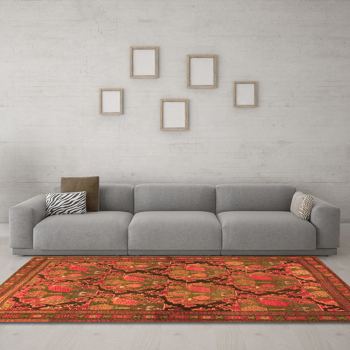 Machine Washable Persian Orange Traditional Area Rugs in a Living Room, wshtr4707org