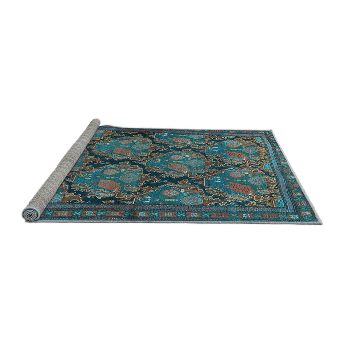 Sideview of Machine Washable Persian Light Blue Traditional Rug, wshtr4707lblu