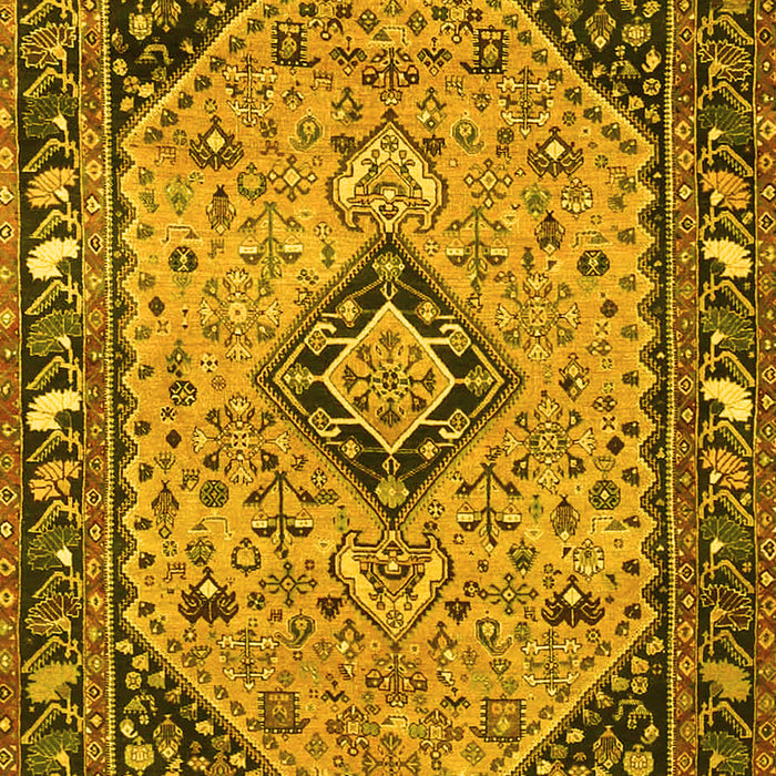 Machine Washable Medallion Yellow Traditional Rug, wshtr4708yw