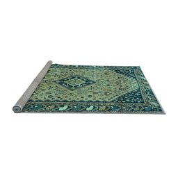 Sideview of Machine Washable Medallion Light Blue Traditional Rug, wshtr4708lblu